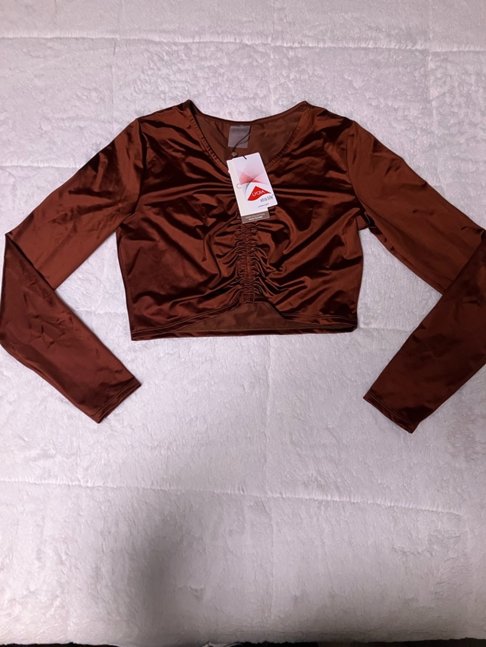 CALIA by Carrie Underwood Copper Ruched Long Sleeve Swim Cover Crop (S2-06)